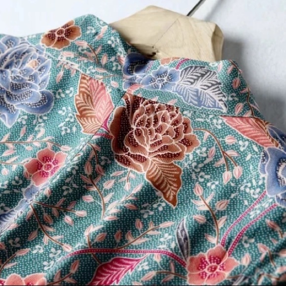 Teal Boho Floral Short Kimono Wrap Coverup Robe - Picture 12 of 15